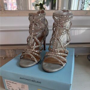 ANTONIO MELANI FAINA Silver Jeweled Strappy High Heels